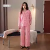 Algodón Puro2026 Nuevo Otoño Pijama de Mujer Manga Larga Pantalón Largo Cuello Solapa Sencillo Rosa Conjunto de Ropa para el Hogar