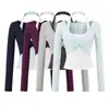 Ap25561-25 Otoño Estilo Coreano Ajuste Delgado Cuello en V Campana Color de Contraste Retorcido Falso Dos Piezas Cuello Halter Manga Larga Suéter Camiseta