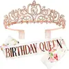 Moda europea y americana cinturón dorado rosa niña de cumpleaños cinturón de cumpleaños Traje de corona Tocado de cristal accesorios para el cabello al por mayor