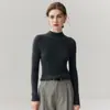 Suéter de Cashmere Puro Peça Única Sem Costura para Mulheres, Gola Alta Meia, Ajustado ao Corpo, Suéter Base de Malha Canelada, Pulôver, Top Outono/Inverno