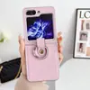 Funda Metálica Pintada para Teléfono Móvil Samsung Z Flip 7 Z Flip6 Patrón de Cuero Morandi Anillo Cubierta Protectora