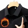 Camiseta Polo Masculina de Inverno com Forro de Fleece, Falsa Peça Dupla, Manga Longa, Versátil, Casual de Negócios, Camada Base Espessa para Homens