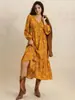 Amazon Transfronterizo Ropa Europea y Americana Verano Nuevo Vestido de Manga Larga con Estampado y Cuello en V