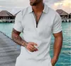 Camisa Polo 3D Masculina Nova Europeia e Americana com Zíper, Manga Curta, Gola Polo, Pulôver, Roupa Casual Masculina, Peça Única Dropshipping