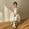 Conjunto de Falda para Niñas Primavera y Otoño 2025 Nuevo Estilo Coreano Conjunto Infantil Vestido con Tirantes para Niñas Mayores Vestido Blanco