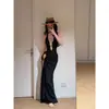 Traje de Baño de Dos Piezas de Alta Gama para Mujer, Estilo Vacaciones en Isla, Escote Profundo en V, Espalda Descubierta, Delgado, Favorecedor de la Figura, Falda Larga con Abertura