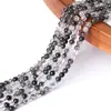 Contas Redondas de Cristal para Cabelo Preto Natural Atacado, Pequenas Contas de Arroz, Corrente Longa Semi-Acabada para Pulseiras, Colares, Acessórios de Joias DIY, Contas de 3mm