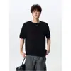 Camiseta Casual Tendência de Verão Unissex Cor Sólida Manga Curta Estilo Retro Americano Old Money Marca Simples Versátil Manga Três Quartos