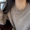 Colar de pérolas Shijia dourado marrom marrom mocha francês Maillard corrente de suéter de luxo leve de nicho colar feminino