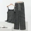 Conjunto de Pijama Camisola Rayada de Modal para Mujer, Top sin Mangas Delgado de Verano, Camiseta sin Mangas, Pantalón Largo, Tallas Grandes, Ropa de Casa