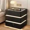 Mesita de Noche Flotante con Tres Cajones, Madera Maciza Simple, Carga Inalámbrica Moderna, Multifuncional, Lujo Ligero, Gabinete de Mesita de Noche para Dormitorio del Hogar