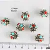 Bola hueca de aleación dorada mate con incrustaciones de gemas de puntos rojos y azules, bola de diamante con puntos de plata antigua, accesorios para jugar con texto DIY