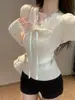 Tecido de fio de alma com cadarço em V, base de renda, camisa de camada base, outono e inverno, estilo desejo puro, borda com babados, peça íntima, suéter, top de tricô