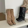 Hebilla de Cinturón de Nuevo Estilo 2026 Botas de Tacón Alto para Mujer, Botas Altas Plisadas Vintage para Mujer