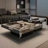 Mesa de café minimalista de piedra estilo italiano, Muebles modernos de lujo ligero para sala de estar, Sofá Lawrence de combinación cuadrada para apartamentos pequeños de alta gama