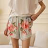 Camiseta Branca de Cetim de Viscose Estilo Fada, Shorts Caseiros de Verão com Estampa Fresca e Renda, Calças de Casa Multicoloridas