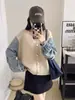2025 Nuevo Cardigan de Punto con Mangas de Mezclilla Cosidas para Otoño e Invierno Diseño Estilo Coreano Suelto Casual Sudadera Chaqueta Tendencia para Mujer