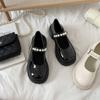 Zapatos de cuero estilo francés retro británico para mujer, primavera 2023, nuevos zapatos de hada perlada de una sola capa con suela gruesa Mary Jane