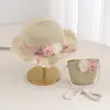 Set de sombrero de paja y bolso para niña para protección solar de verano, sombrero de playa, sombrero de ala ancha de hada de las flores princesa mariposa para bebé