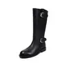 Botas de Equitação Femininas Camurça e Couro Bovino de Primeira Camada Botas Lavadas na Cor Outono/Inverno Couro Genuíno Bico Redondo Fivela Botas de Cano Médio Botas Individuais Femininas