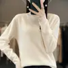 Suéter de otoño e invierno para mujer con cuello semialto, manga larga, corte holgado, adelgazante, jersey versátil, camiseta base de forro polar, top de punto