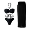 2026 Nuevo Sexy Bikini de Perlas con Cuello Halter para Mujer Falda Larga Transparente para Cubrir Imperfecciones Adelgazante Ropa de Baño de Dos Piezas para Vacaciones en la Playa