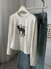 Camiseta Feminina Casual Manga Longa Estampa de Leopardo Estilo Coreano Fofo Veludo Outono Inverno Nova Camisa Base