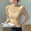 H118 Selección Estricta de Camisa Base de Cuello Semi-alto para Mujer Otoño e Invierno Interior de una Pieza Forro de Vellón de Terciopelo Engrosado Ajustado al Cuerpo Cálido Manga Larga