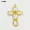 Wt-Jp420 Exportación Más Vendido Clásico Cruz Chapado en Oro de 18 Quilates Perla de Agua Dulce Collar Colgante Accesorios Semi-Terminados