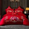 Venta al por mayor del fabricante Elegante Juego de Bordado para Boda de Cuatro Piezas Set de Cama de Boda Rojo de Algodón Puro de 100 Hilos Juego de Varias Piezas