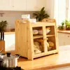 Caja de Pan de Bambú de Doble Capa Plato Acrílico Puerta Doble Gran Capacidad Caja de Almacenamiento a Prueba de Humedad para Alimentos Almacenamiento en Encimera de Cocina