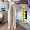 Calça Feminina de Perna Larga Nova de Seda de Gelo para o Verão 2026 Tamanho Plus Size Estilo Fino Emagrecimento Solta Cobre Defeitos Caimento Calça Casual