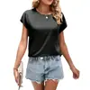 Verão 2024 novo transfronteiriço Amazon wish comércio exterior europeu e americano feminino gola redonda cor sólida casual manga curta camiseta feminina