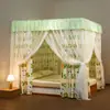 Mosquitero Cortina de Cama Oscurecimiento Hogar Dormitorio Integrado con Soporte Encriptado Espesado Corte de Cama de Pie Manto de Cama Cubierta Superior a Prueba de Polvo