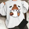1 Sudadera de Halloween de Fantasma Talla Plus, Casual Cuello Redondo