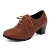 Pedidos Internacionales de Aliexpress Moda Primavera y Otoño Zapatos de Tacón Alto 40-44 Talla Grande con Cordones Florales Punta Redonda Zapatos de Mujer