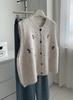 Chaleco de Punto de Lana de Oveja con Bordado de Flores Retro Suave para Otoño e Invierno, Chaleco Cardigan sin Mangas para Mujer