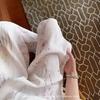 Pantalones Casuales Blancos Plisados Florales de Cintura Elastoelástica para Mujer Primavera y Verano 2024 Cintura Alta Adelgazantes Delgados Frescos