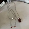 Diseño Nicho Wenss Igual que Gotas de Agua Colgante de Resina de Ágata Roja Collar Largo Cadena de Lana Maillard para Mujer