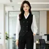 Conjunto de tres piezas de chaleco profesional cruzado para otoño e invierno para trabajadores de cuello blanco, oficinistas, personal de presentaciones, ropa de trabajo, uniformes de maestro