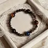 Pulsera de Obsidiana Plateada Natural con Piedras de Ojo de Tigre Rojo y Ojo de Tigre Azul, Pulsera Vintage Unisex, Serie Versátil Planeta, Moda al por Mayor