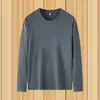 Camiseta masculina de manga longa de seda de leite 180g outono e inverno, camisa solta fina de cor sólida, tamanho grande, gola redonda, roupas de outono