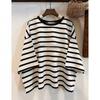 FaT MM Talla Extra Grande 150kg Rayas Blancas y Negras Versátil Camiseta de Manga Corta Verano para Mujer Holgada Versión Grande Top Casual Perezoso