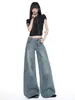 Coleção de Verão 2026 & Estilo Retrô Americano|Design Desconstruído|Jeans Largo Flare Desconstruído para Mulheres