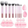 Bestseller transfronterizo: Set de brochas de maquillaje de mango largo multicolor de 8 piezas + Set combinado de 9 borlas para polvos, negro, múltiples colores disponibles