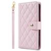 Adecuado para iPhone 16 Funda de Cartera para Teléfono con Patrón de Diamantes Pequeños 17 Pro Max Porta Tarjetas Billetera para Monedas Correa de Mano Cubierta Protectora