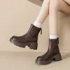 Botines gruesos para mujer 2026 nuevo estilo otoño e invierno, botines delgados estilo británico de suela blanda, botines sencillos forrados de felpa, botines estilo Martin para mujeres petite