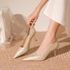 Zapatos de Abrigo de Moda y Versátiles con Tacones Finos para Combinar con Faldas, Zapatos de Tacón Alto para Mujer, Nuevo Modelo 2025, Color Champaña, Zapatos Elegantes de Estilo Femenino para Mujer