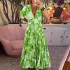 Exportación Transfronteriza Europea y Americana Amazon Estación Independiente Aliexpress Verano Cuello en V Estampado Falda Larga Vestido Suelto