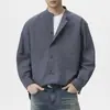 Camisa masculina elegante de alta qualidade, nova camisa versátil de algodão e linho para o dia a dia com gola alta pequena, top casual para atacado